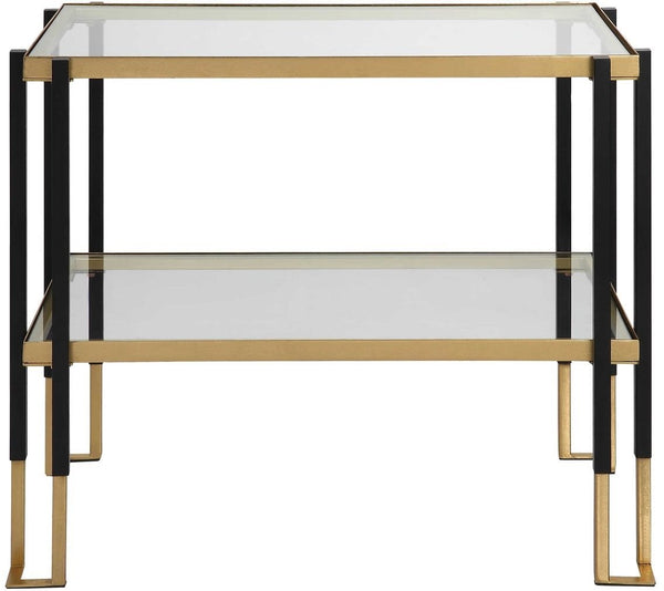 Uttermost Kentmore Two-Toned Matte Black/Brushed Gold Glass Side Table