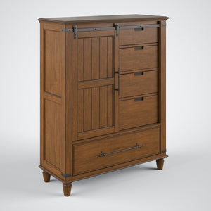 John Thomas Farmhouse Chic Sliding Door Chest in Bourbon