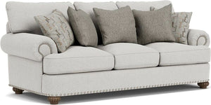 Flexsteel Patterson Silver Glacier Sofa with Nailhead Trim