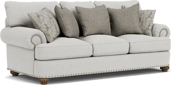 Flexsteel Patterson Silver Glacier Sofa with Nailhead Trim