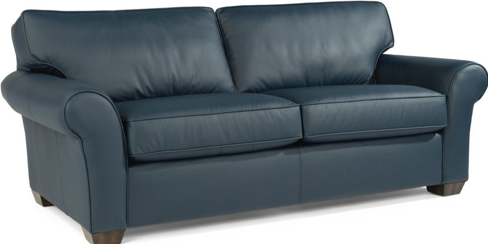 Flexsteel Vail Dark Blue Leather Sofa