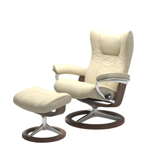 Stressless Wing Signature Medium Chair in Paloma Vanilla Leather with Walnut Base