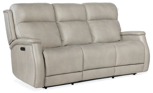 Hooker Furniture Rhea Sahara Ash Leather Zero Gravity Power Reclining Sofa with Power Headrest