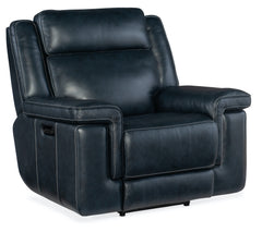 Hooker Furniture Montel Cosmos Cobalt Lay Flat Leather Power Recliner with Power Headrest & Lumbar