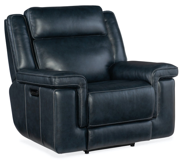 Hooker Furniture Montel Cosmos Cobalt Lay Flat Leather Power Recliner with Power Headrest & Lumbar