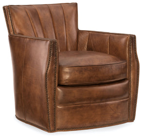 Hooker Furniture Carson Checkmate Rook Swivel Club Leather Chair