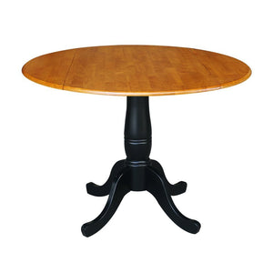 John Thomas Dining Essentials 42 Inch Drop Leaf Table Top with 30 Inch Traditional Pedestal Base in Cherry/Black