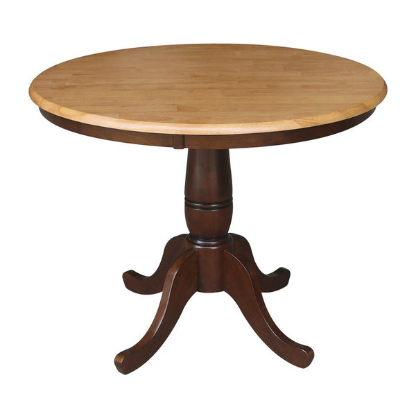 John Thomas Dining Essentials 36 Inch Round Table Top with 30 Inch Traditional Pedestal Base in Cinnamon/Espresso