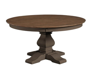 John Thomas Vista 60 Inch Solid Round Table Top with Banks Pedestal Base in Hickory & Coal