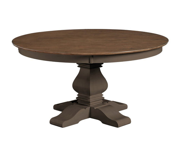 John Thomas Vista 60 Inch Solid Round Table Top with Banks Pedestal Base in Hickory & Coal