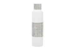 UMA Home Decor White Ceramic Handmade Vase with Grey Striped Accents Cosmoliving by Cosmopolitan