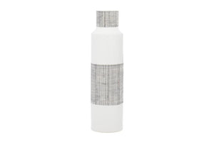 UMA Home Decor White Ceramic Handmade Vase with Grey Striped Accents Cosmoliving by Cosmopolitan