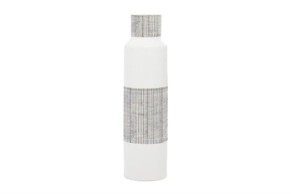 UMA Home Decor White Ceramic Handmade Vase with Grey Striped Accents Cosmoliving by Cosmopolitan