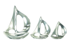UMA Home Decor Set of 3 Silver Aluminum Sail Boat Sculptures