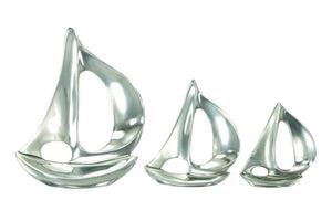 UMA Home Decor Set of 3 Silver Aluminum Sail Boat Sculptures