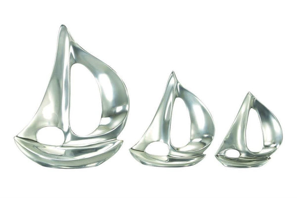 UMA Home Decor Set of 3 Silver Aluminum Sail Boat Sculptures