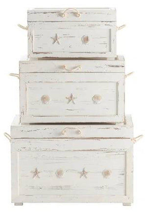 Crestview Seaside White Shell Set of 3 Trunks