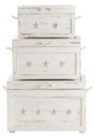 Crestview Seaside White Shell Set of 3 Trunks