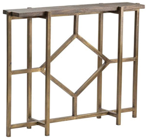 Crestview Bengal Manor Antique Gold Iron Diamond Console Table