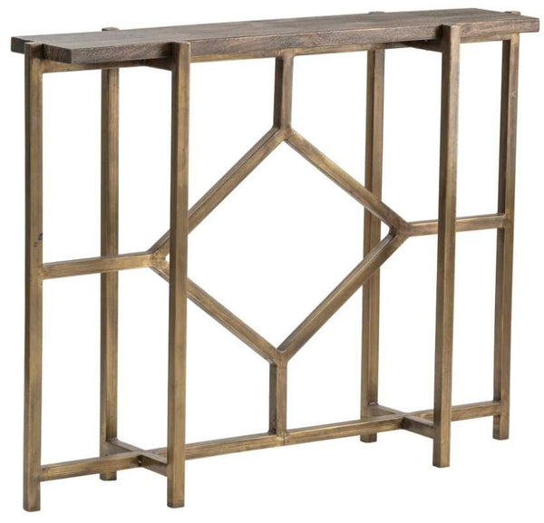 Crestview Bengal Manor Antique Gold Iron Diamond Console Table