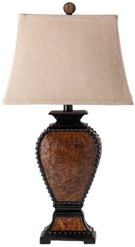 Crestview Resin Tooled Leather Black/Brown/Tan Table Lamp