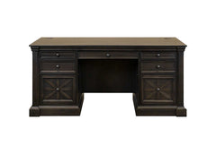 Martin Furniture Kingston Dark Chocolate Rub Through with Criss-Cross Detail Double Pedestal Desk