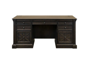 Martin Furniture Kingston Dark Chocolate Rub Through with Criss-Cross Detail Double Pedestal Desk