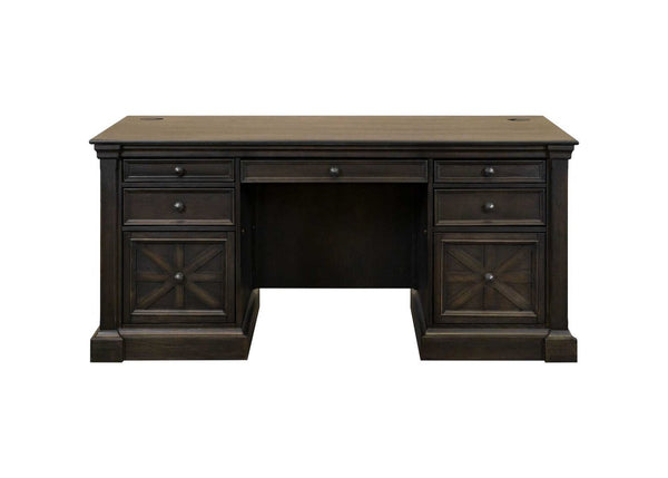 Martin Furniture Kingston Dark Chocolate Rub Through with Criss-Cross Detail Double Pedestal Desk