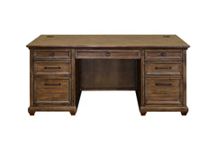 Martin Furniture Porter Natural Wood with Herringbone Pattern Double Pedestal Desk