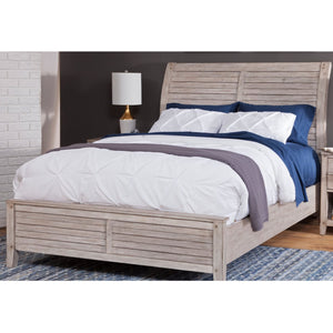 American Woodcrafters Aurora Whitewash 3-Piece Bedroom Set Queen Sleigh Bed Dresser & Mirror