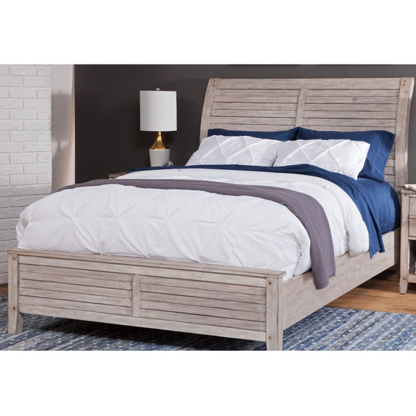 American Woodcrafters Aurora Whitewash 3-Piece Bedroom Set Queen Sleigh Bed Dresser & Mirror