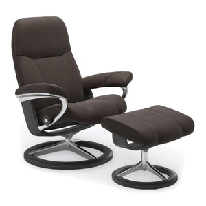 Stressless Consul Signature Base Small Chair & Ottoman in Paloma Chestnut