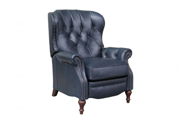 Barcalounger Shoreham Blue Kendall Leather High/Low-Leg Recliner Chair