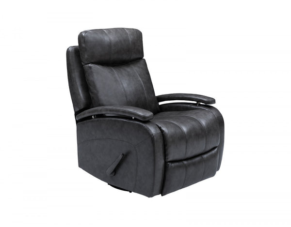Barcalounger Ryegate Gray Duffy Leather Swivel Glider Handle Activated Recliner