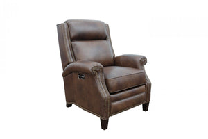 Barcalounger Worthington Cognac Barrett Power High/Low-Leg Leather Recliner Chair