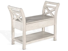 Sunny Designs Bayside Marble White Accent Bench with Storage