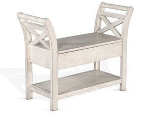 Sunny Designs Bayside Marble White Accent Bench with Storage