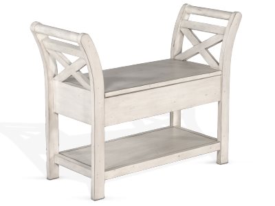 Sunny Designs Bayside Marble White Accent Bench with Storage