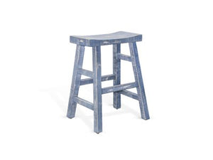Sunny Designs Marina Ocean Blue 24 Inch Saddle Seat Counter-Height Stool with Wooden Seat