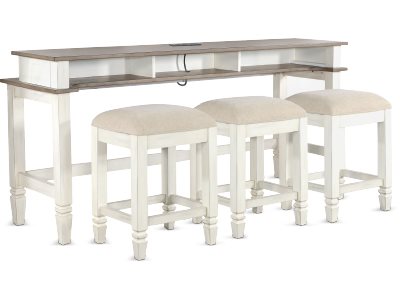 Sunny Designs Pasadena Marble White & Buck Skin Console Table with Usb Power Plug