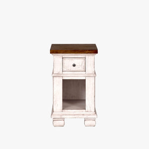 napa furniture belmont chairside table in antique white/rich brown