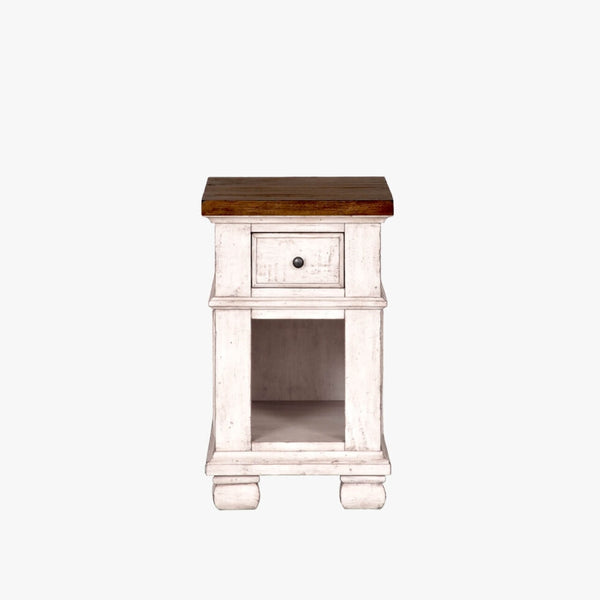 napa furniture belmont chairside table in antique white/rich brown