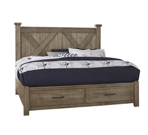 Vaughan-Bassett Cool Rustic Stone Grey Queen X-Bed with Footboard Storage