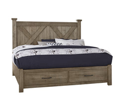 Vaughan-Bassett Cool Rustic Stone Grey California King X-Bed with Footboard Storage