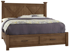 Vaughan-Bassett Cool Rustic Amber King X-Bed with Footboard Storage