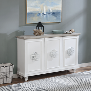 Madison Avenue Andros Cabinet with 3-Doors & Clamshell Drawer Pull in Antique White/French Gray Coastal Style
