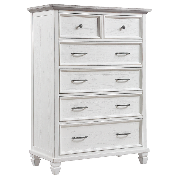Madison Avenue Charleston 5-Drawer Chest in Dove Gray with Antique Brushed White Accents