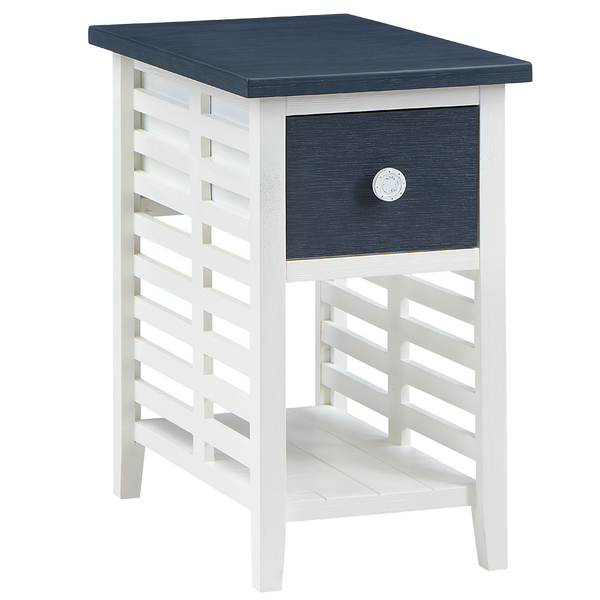 Madison Avenue Plantation Key Chairside Table in Coastal White/Navy Blue