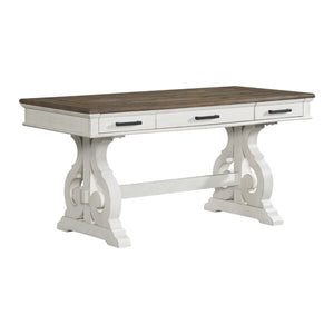 Intercon Drake Rustic White & French Oak Farmhouse 60 Inch Writing Desk