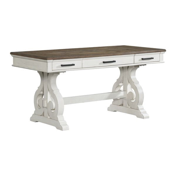 Intercon Drake Rustic White & French Oak Farmhouse 60 Inch Writing Desk